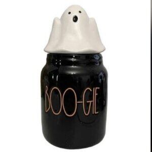 Rae Dunn Halloween Boo-gie Canister Jar w/ Ghost Lid Artisan Collection Magenta